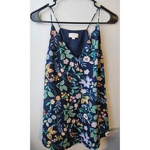 LOFT Navy Spaghetti Strap Floral Camisole Tank Top Women's Medium Scallop V-Neck